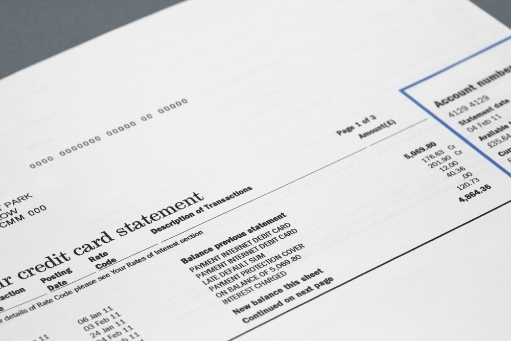 Close up of credit card bill
