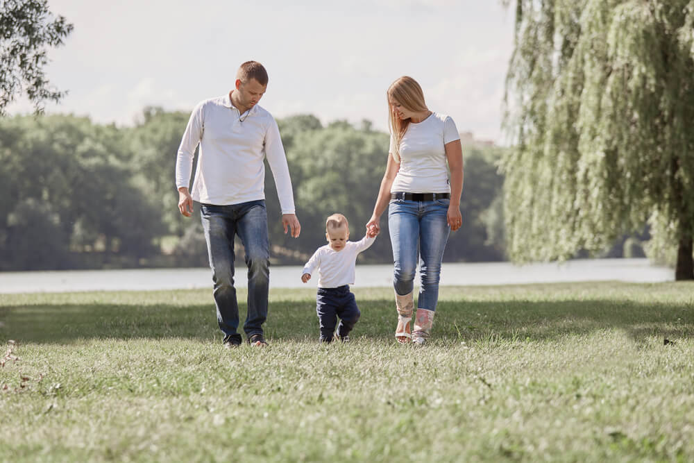 Family walking in park